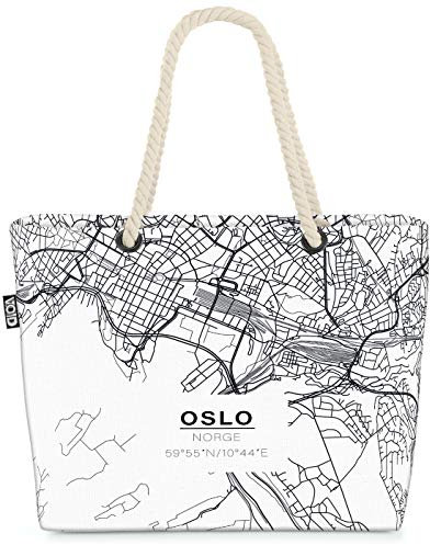 VOID Oslo Karte Strandtasche Shopper 58x38x16cm 23L XXL Einkaufstasche Tasche Reisetasche Beach Bag