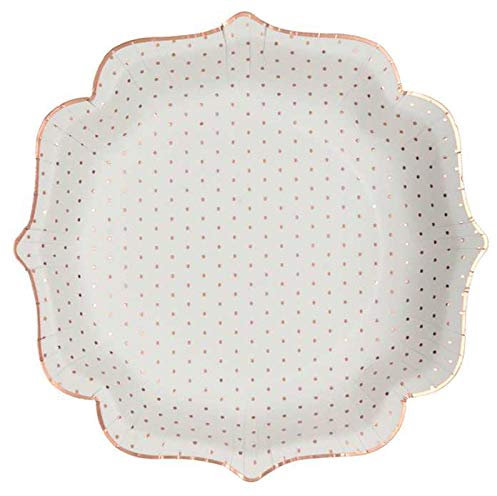 1001decotable - 10 Assiettes en carton Passe-partout blanc et rose gold métallisé