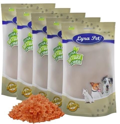 Lyra Pet® 5 kg Hühnerbrustwürfel | Kausnack vom Huhn | Idealer Belohnungs- und Trainingssnack | Leckerli auch für Welpen und ältere Hunde | Proteinreich & fettarm | Wiederverschließbar
