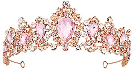 Kronen für Frauen, Vofler Roségold Tiara mit rosa Kristall – Barock Strass Kopfstück Zubehör für Prinzessin Mädchen Königin Braut Geburtstag Hochzeit Abschlussball Quinceanera Halloween Kostüm Party