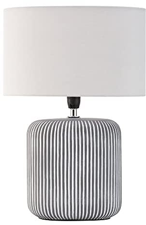 Pauleen 48218 Pure Shine Tischleuchte max. 20 Watt handgefertigt Grau, Weiß Nachttischlampe im Boho Look aus Stoff, Keramik E14