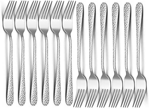Gabeln 12 Stück, HaWare Edelstahl Tafelgabeln Menügabeln Set mit Gehämmertem Griff, Elegante Große Essgabeln für Zuhause/Party/Restaurant, Hochglanzpoliert & Glatte Kanten, Spülmaschinenfest - 20 cm