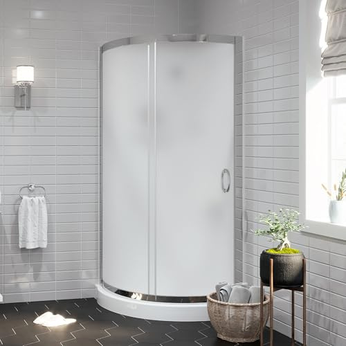 OVE Decors Breeze 34 in. Corner Shower Frosted Sliding Door, With Base and Walls in Chrome Finish