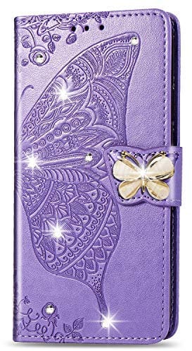 Nokia G21 / G11 6.5 Case Butterfly, Glitter Diamonds Shockproof PU Leather Notebook Wallet Flip Case with Bumper Stand Card Slots Magnetic Protective for Nokia G21 / G11 Phone Cover, Light Purple