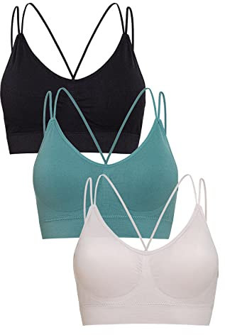 Channo Sujetador Deportivo Sin Costuras y Sin Aros, Espalda Cruzada Original, Seamless, Licra – Pack 3 (L/XL, Vison+Verde+Negro)