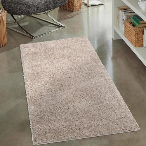Tappeto shaggy a pelo alto, tinta unita, moderno, soffice, decorazione per soggiorno, camera da letto, 80 x 150 cm, colore beige sabbia