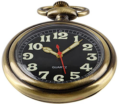 Tiong Bronze Glänzende arabische Ziffern Herren Quarz Taschenuhr Taschenuhr Geschenk Quarz Uhrwerk für Herren mit Kette-Schwarz, Mb-cfj020…