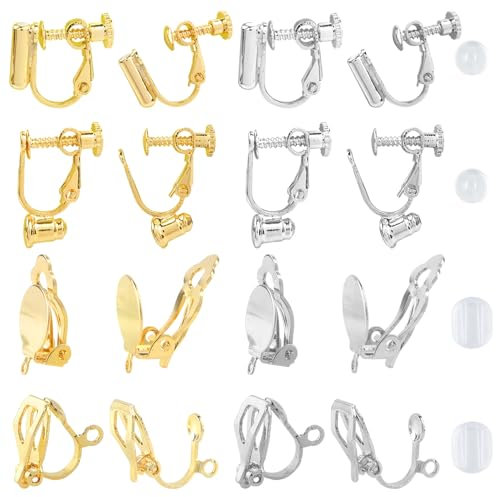 TOAOB 16 Stück Ohrring Konverter Clip-On 4 Styles 18k Kupferbeschichtung Ohrringclips Mit Flacher Rückseite Für Schmuckherstellung Ohrringe Bastel Zubehör DIY Gold Silber