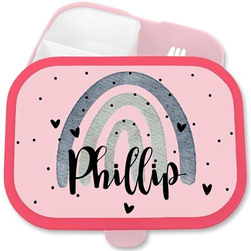 Kinder Campus für Mepal - Regenbogen Brotdose Rainbow mit Name Jausenbox I - 750 ml - Rosa - kindergarten lunchbox personalisierte geschenke kind brotzeitbox brotbüchse mädchen schule