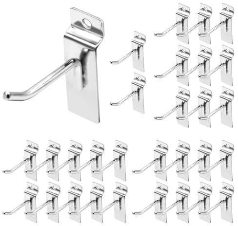 Yauhar 30Pcs 2 Inch Silver Slatwall Panel Hooks, Heavy Duty Slat Wall Hanging Display Hooks Pegboard Metal Hanger Hook for Gridwall Garage Shop Retail