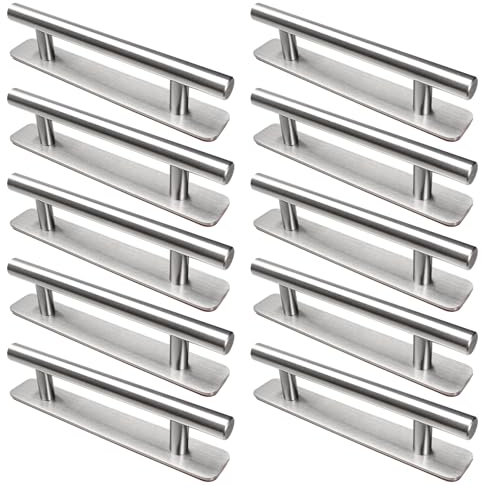 LYCXAMES Tiradores Armarios 10 Piezas, Tiradores Cajones de Acero Inoxidable, Tiradore Cocina 148mm, Manija Autoadhesiva para Muebles Puerta y Ventana Baños, Plateados