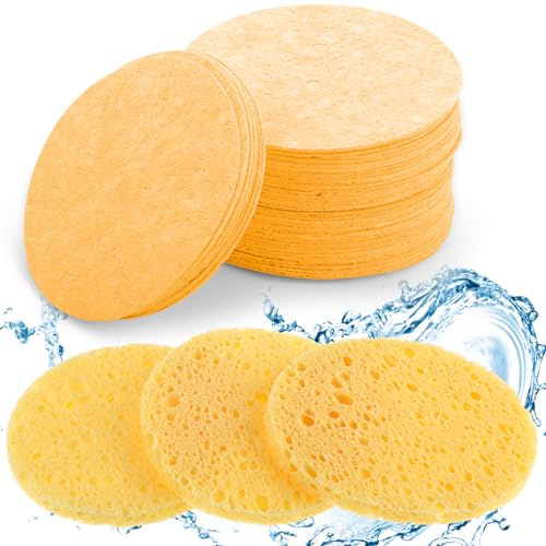 50 Count Compressed Facial Sponges for Washing Face Sponges Exfoliator Sponge for Skincare Routine and Makeup Remove (Yellow)