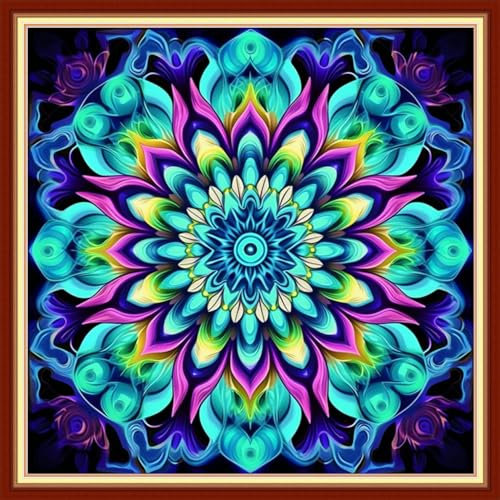 DMCVIVR Gestempeltes Kreuzstich-Set für Erwachsene und Anfänger, Stickset, 11-fädig, Kreuzstichmuster, Stickmuster, magisches Mandala, 45,7 x 45,7 cm
