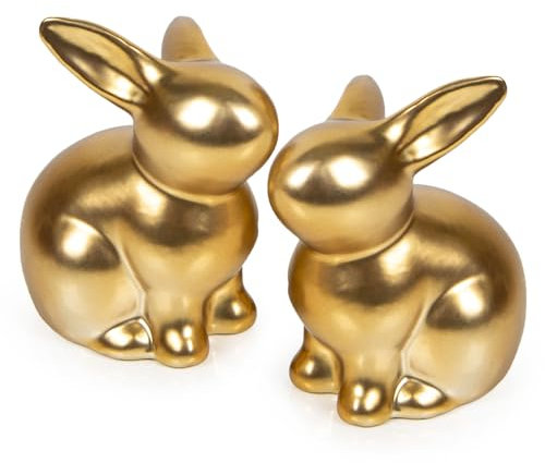 Logbuch-Verlag 2 goldene Osterhasen Hasen Figuren Hasenpaar antik-Gold Ostergeschenk Set 10 cm