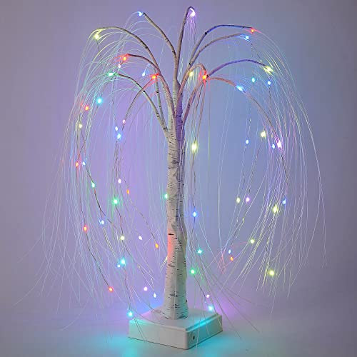 POTRUWE 23,6 Pollici Albero di Salice Illuminato, Telecomando/16 Colori, Albero di Salice Piangente con Luci Calde Fiabine Bianche Ramoscello Albero Salice Vite Luci Casa (60 cm)