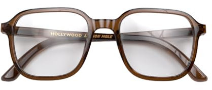 LONDON MOLE Brillen | Hollywood-Lesebrille | Quadratische Lesebrille | Coole Leser | Stilvolle Lesebrille | Unisex | Federscharniere | Durchsichtiges Braun | + 2,0 Vergrößerung, LM-HOL-TBR-2
