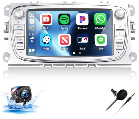 Android 13 Carplay Autoradio für Ford Focus II Mondeo 9 S-Max C-Max Kuga 2008-2011 mit Android Auto,2+64G 7 Zoll Touchscreen Radio mit Bluetooth FM/RDS/HiFi WiFi/GPS+Rückfahrkamera&MIC