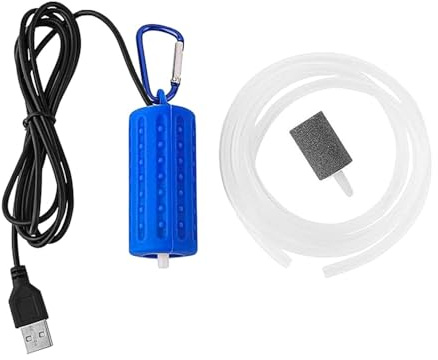 FONGKNOX Portable Mini Aquarium Air Pump USB Powered for Aquarium Fish Tank Oxygenation Fishing Buckets Super Quiet Oxygen Pump Silicone Tube with Carabiner & USB Cord Easy to USE & Carry Blue Colour