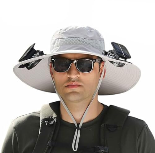 Wide Brim Solar Fan Outdoor Fishing Hat,Ventilator Mütze für Herren,Outdoor Solar Sonnenenergie Hut Kappe,Wiederaufladbarer Hut mit Ventilator,Solar Fan Outdoor Hat,Sonnenschutz Lüfter Kappe (1, C)