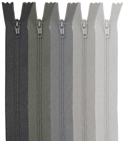 MARARDI [Packung 5] Reißverschlüssen [Grau] Nylon [30 cm] Nähen und Basteln zum Kleidung Taschen Stoff für Nähmaschine Patchwork Plastik Baumwolle Zipper mit Metallreißverschluss
