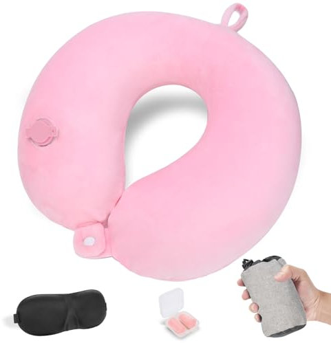 Cirorld Coussin de Voyage Gonflable pour Avion, Ultraléger et Compact Oreiller de Voyage, Coussin de Nuque pour Voyage, avec Masque pour Dormir, Bouchons d' Oreilles, Sac Transport Inclus