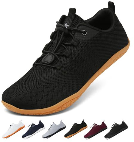 Geweo Chaussures Pieds Nus Femme Homme Ete Confort Barefoot Shoes avec Pieds Larges Légères Chaussure Minimalistes Respirantes Chaussure Barefoot Marche avec Marron Semelle Zéro Drop Unisex Noir 39EU