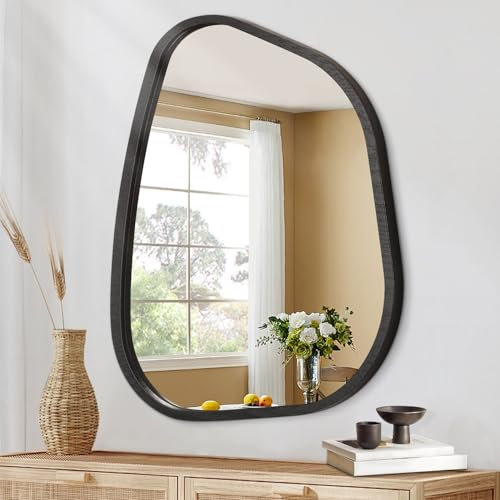 HLFMVWE Asymmetrischer Spiegel für Wanddekoration Moderner Ovaler Hölzerner Gerahmter Wandspiegel Eitelkeit piegel Dekorativ für Wohnzimmer Schlafzimmer Badezimmer Klein 40 x 50CM