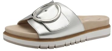 Tamaris Damen Wide Fit Pantoletten flach mit Klettverschluss und Schnalle, Silber (Silver), 41 EU