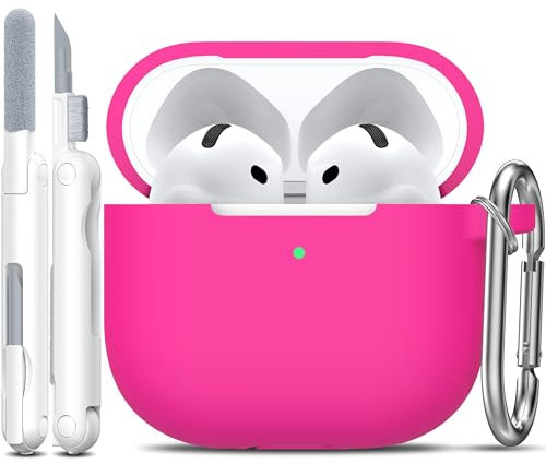 R-fun Compatible avec Airpods 4ème étui avec kit de Nettoyage, étui en Silicone Souple avec Porte-clés, étui de Protection Complet Compatible avec Les Derniers Airpods 4ème d'Apple,Rose Rose
