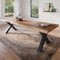 trelevo Esszimmertisch 280x100 cm, Akazienholz massiv, Tischplatte naturfarben, echte Baumkante, X-Gestell schwarz, Baumkantentisch