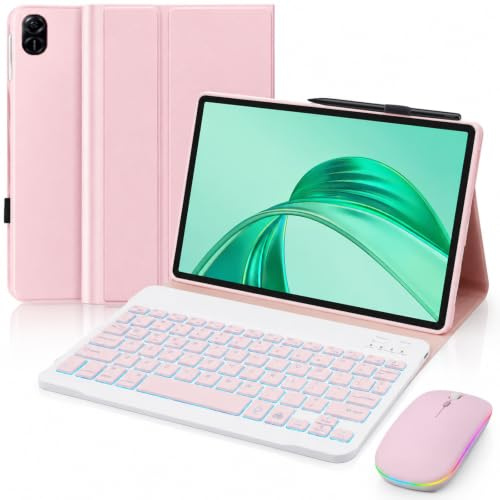 HLTOOP Keyboard Case for Honor Pad X8A 11 Inch 2024, Detachable Backlit Wireless Keyboard with Protective Cover, Tablet Mouse,Pink