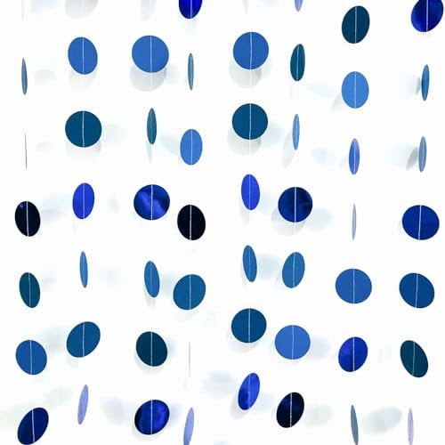 We Moment Zone 52 Ft Blau Glitzer Papier Circle Dots Garland,6 Stücke Hängende Runde Garland für Geburtstag Hochzeit Baby Shower Party Deko