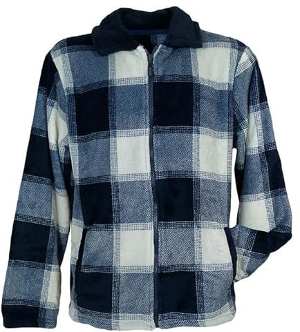 dolcecasabiancheria Giacca da camera uomo invernale in pile con cerniera 57438 a quadri scozzese XXL Blu