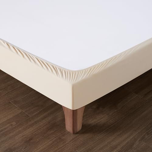Cache Sommier 160x200 Beige – Tissu Doux et Extensible – Rendu Impeccable – Facile à Installer