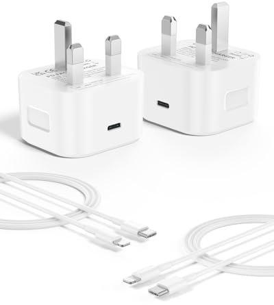 20W iPhone Fast Charger,2-Pack Charger Plug with 2M USB C to Lightning Cable, Ultra-Compact PD Charger Adapterfor iPhone 14/13/12/11/X/8,iPad and iPod
