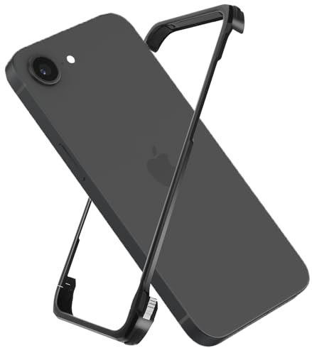 Hiooloon for iPhone 16e Metal Bumper Case Frameless, Slim Fit No Back No Frame Backless Metal Bumper 4 Corners Shockproof Wireless Charging Compatible Heavy Duty Protection (Black)