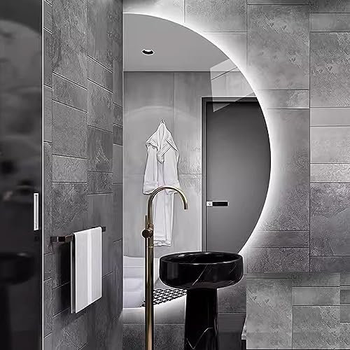 lirrebol Specchio da parete a mezzaluna antiappannamento dimmerabile con luci, specchio per il bagno per soggiorno o camera da letto, design moderno