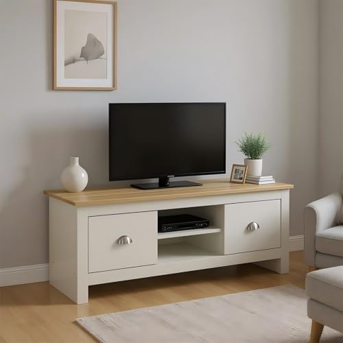 HOMELIFE Sherbourne TV Unit Living Room Open Shelf Storage Stylish Drawers Grey