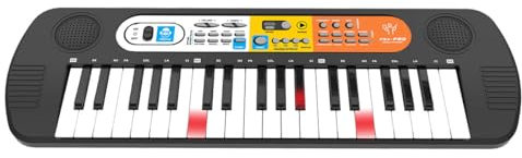 Cefa Toys Teclado Luminoso 37 Teclas, 22 Canciones Aprendizaje,7 Ritmos, 8 Tonos, 3 Almohadillas de Sonido, Altavoz y Micrófono.
