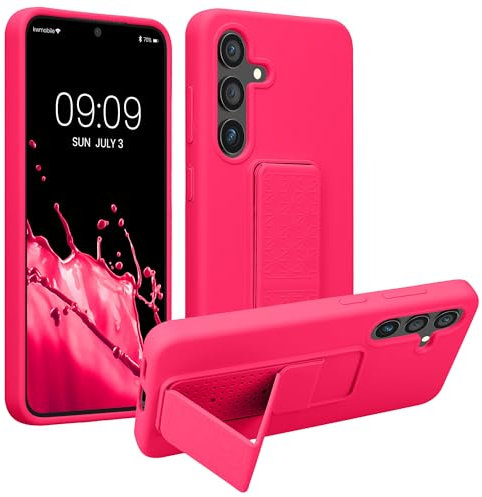 kwmobile Handyhülle kompatibel mit Samsung Galaxy S24 - Hülle mit Fingerhalter und Standfunktion - Silikon Case Handy Cover in Neon Pink