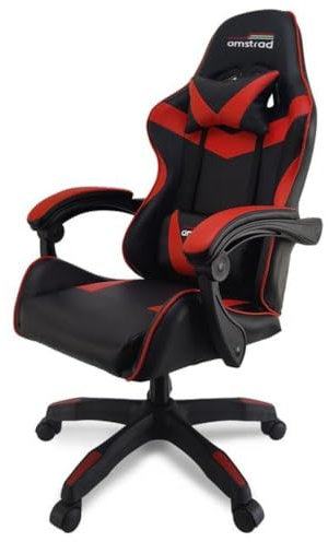 AMSTRAD Chaise Gaming AMS-800-RED-SKRED, Noir et Rouge, Design Tête de Mort, Inclinable 150°, Accoudoirs Fixes