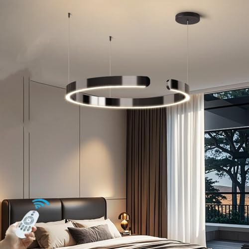 CNMKLM LED Hängeleuchte Dimmbar Moderne Ring Esszimmer-Pendelleuchte Kreatives C Design Hängelampe Höhenverstellbar Pendellampe Für Esstisch,Wohnzimmer,Schlafzimmer(Schwarz,1 ring/60CM/38W)