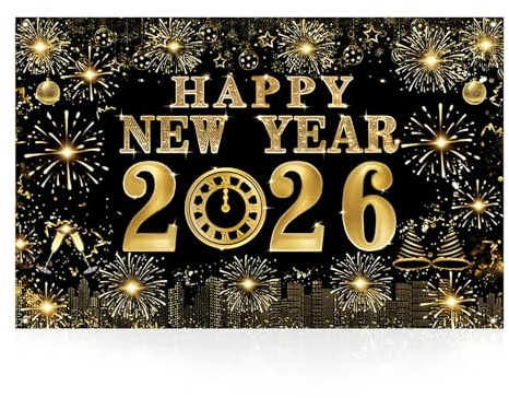 Silvester Deko 2026,New Year Decoration,180 CM X 115 CM Banner Happy Party Neujahr,Dekoration Set Silvesterparty,Decorations Fotohintergrund,Neujahrsdekoration Newyearbanner