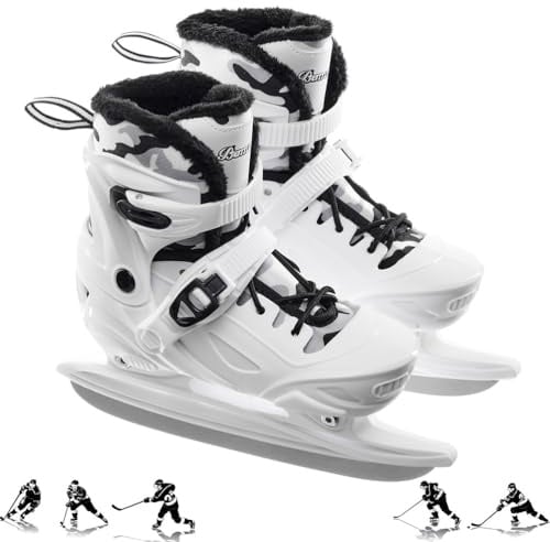 XIUWOUG Schlittschuhe Verstellbar für Kinder Herren und Damen, Ice Skates Größen 30 bis 45, Schicke Eislaufschuhe mit Schnellverschluss für Sicheren Halt, Einfach an- und auszuziehen,Weiß,L 38_41