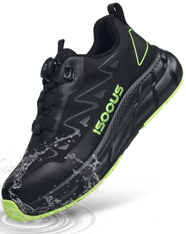 ISOOUS Steel Toe Shoes for Men Women Non Slip Composite Work Sneakers Waterproof Anti-Static Anti-Impact Indestructible Comfortable Safety Construction Shoes Puncture Proof Ergonomic Design Green