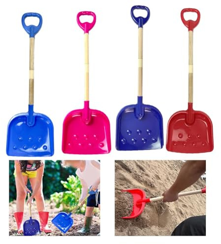 Emiif Abnehmbare Schneeschaufel für Kinder mit Holzgriff und Kunststoffschaufel, verstellbar 55,9-81,3 cm, rot/blau/rosa, kompatibel mit Winter-Spielen im Freien