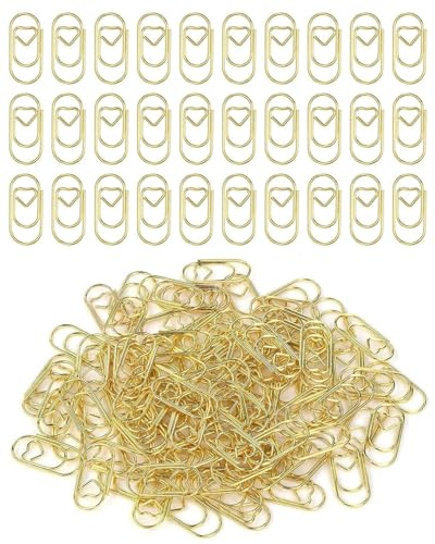 CULEB 100 Stück Büroklammern Gold,Herz Büroklammer Motiv,Kleine Ovale Büroklammer für Dekorative,Postkarten,Büro,Klassenzimmer,Aktenklammer(Gold)