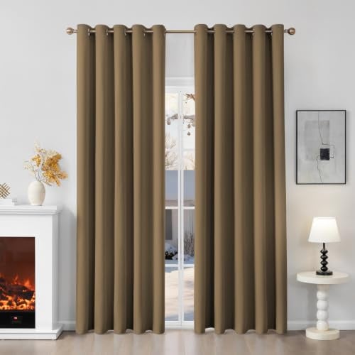 Runyéla Verdunklungsvorhänge mit Ösen Gardinen, Thermovorhang Hitzeschutz | 2er Set, H245xB160 Cappuccino Vorhang Blickdicht, UV-Schutz Sichtschutz Schalldämmung Blackout für Schlafzimmer Wohnzimmer