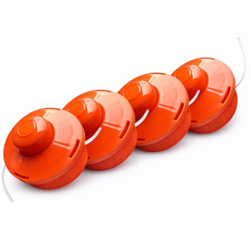 NEMAXX® FS1 Tap & Go Fadenkopf (Trimmerkopf) – Tippautomatik Doppelfaden – für Motorsense/Freischneider – M10 x 1,25 Linksgewinde – 2 mm – Schnittkreis 380 mm – Orange (4 Stück)