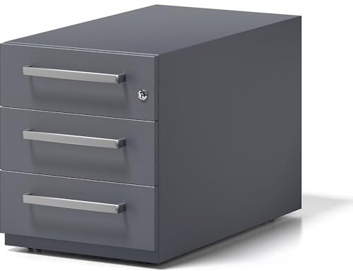 BISLEY Rollcontainer Note mit Griff, 3 Universalschubladen, Metall, 634 Anthrazitgrau, 77.5 x 42 x 49.5 cm